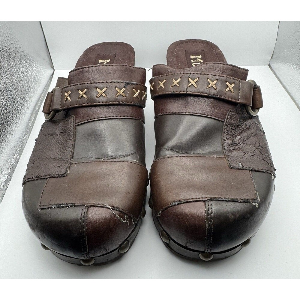 Mudd Brown Clogs 9 Patchwork Platform Block Heel *Very Worn!* 90s Y2K